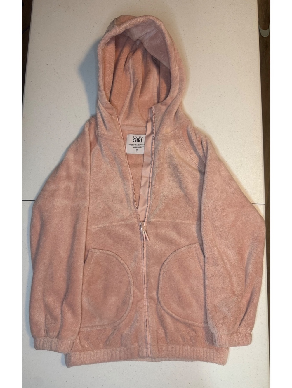 Athleta Girl Pink Hooded Fleece Jacket Size 7